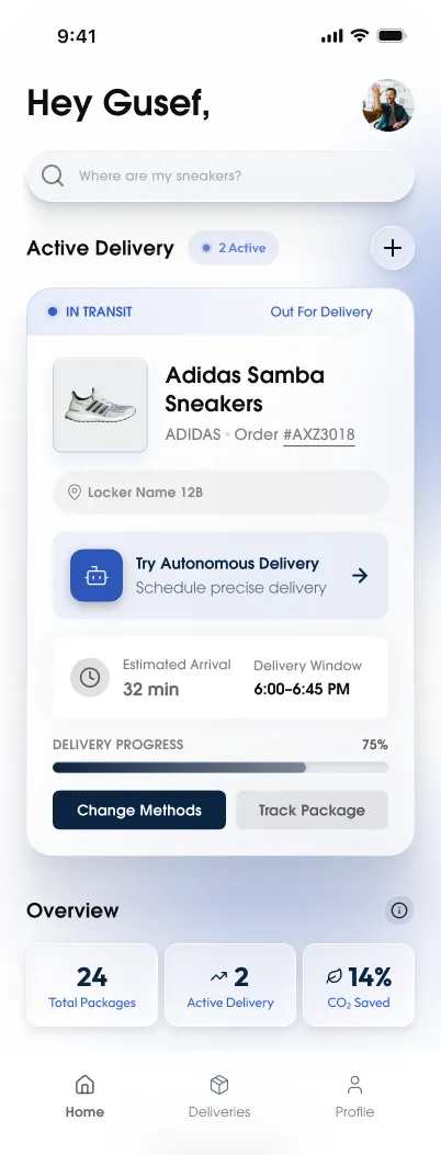 Delivery home screen
