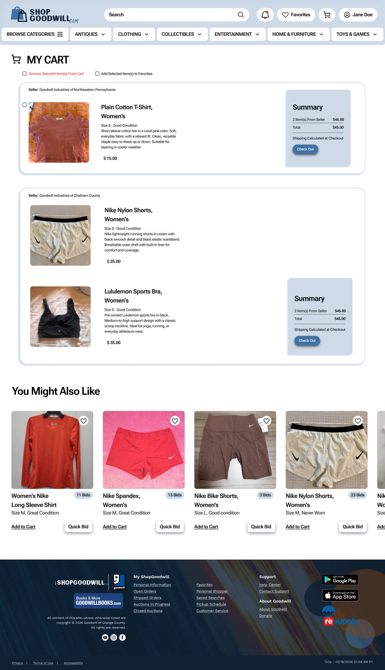 Redesigned cart page with save-to-favorites affordance