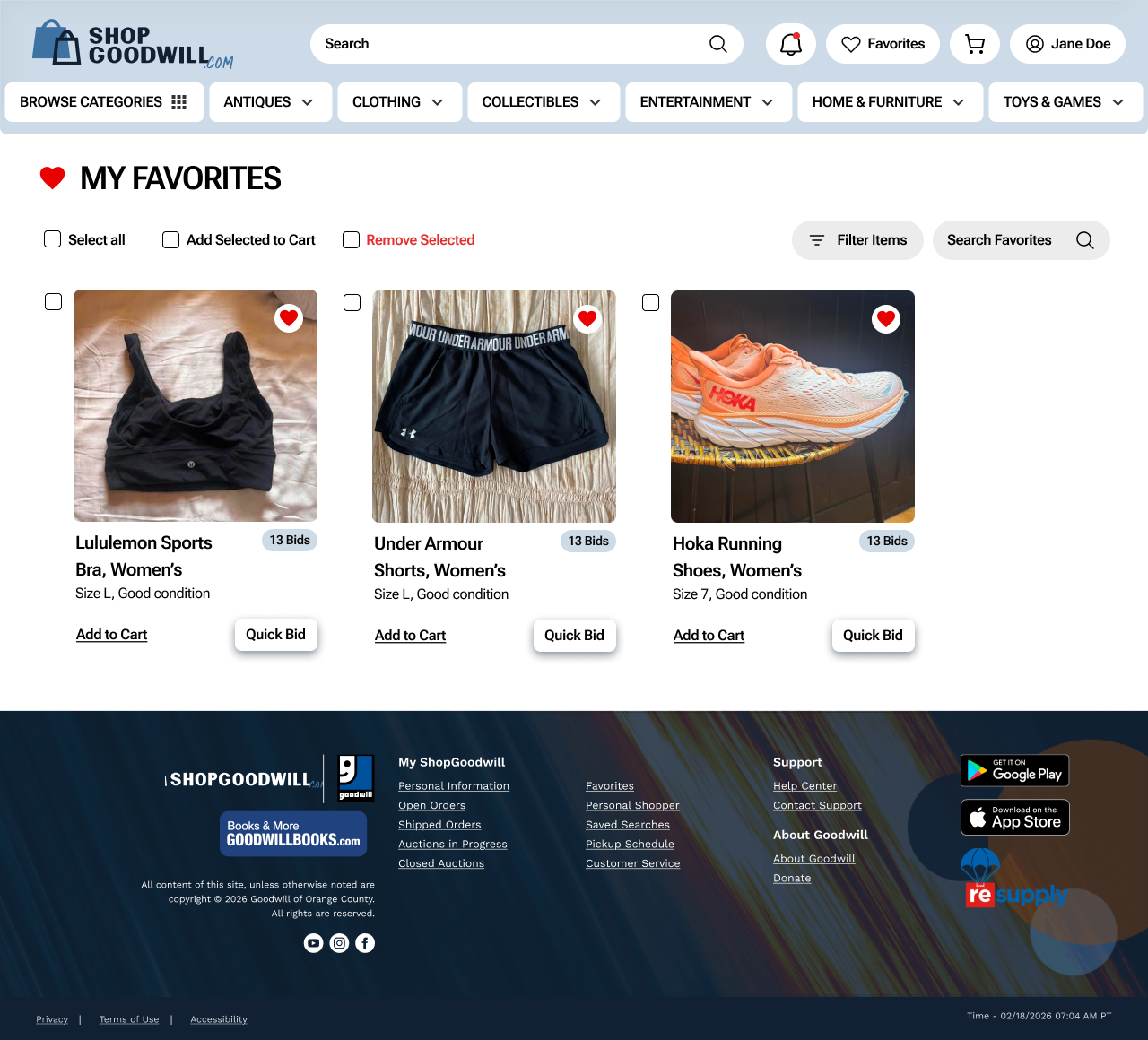Redesigned Favorites page